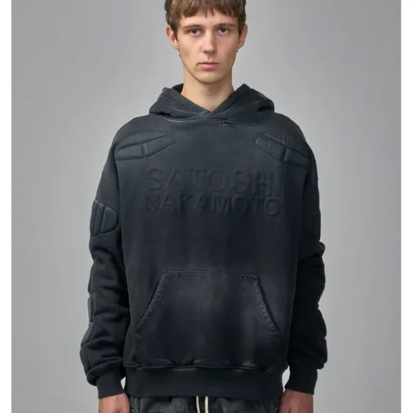 Black Satoshi Nakamoto Moto Panels Hoodie