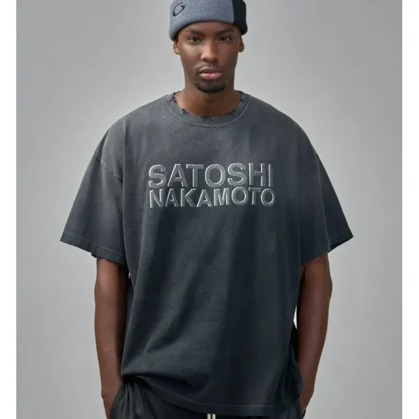 Black Satoshi Nakamoto Shadow Logo Tee