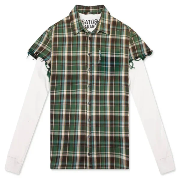 Green Plaid Satoshi Nakamoto Bender Cut Off Flannel Shirt