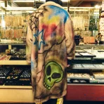 Multicolor Satoshi Nakamoto Airbrushed Sherpa Trench Coat Back