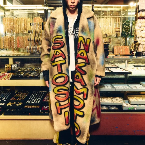 Multicolor Satoshi Nakamoto Airbrushed Sherpa Trench Coat