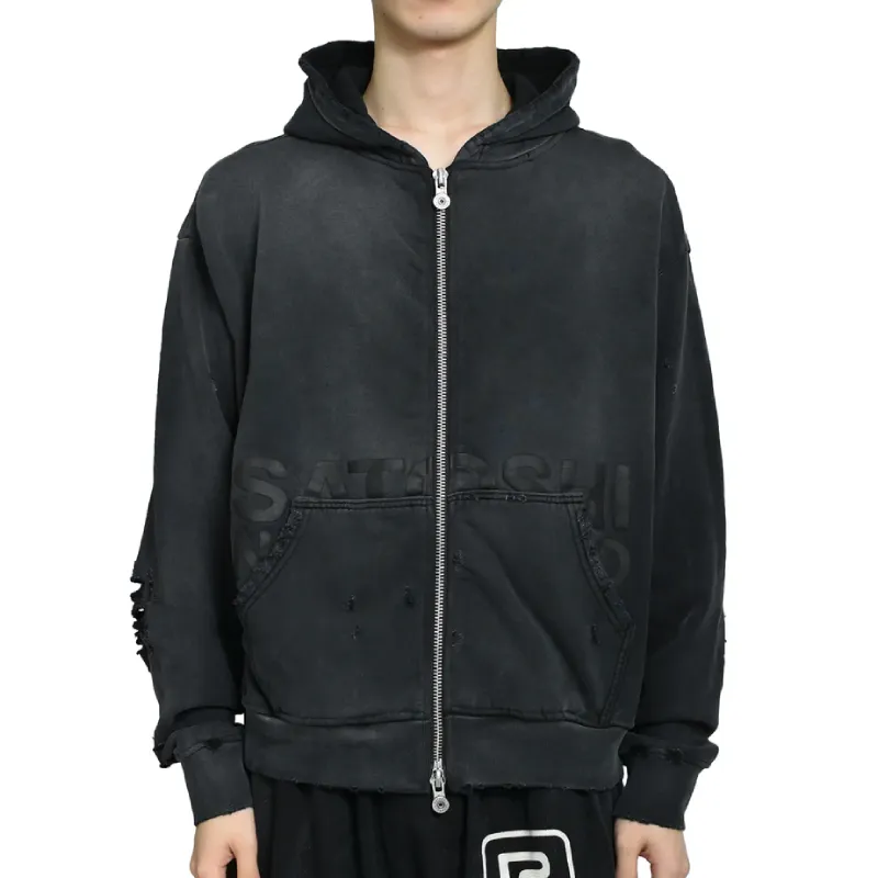 Washed Black Satoshi Nakamoto Elliott Zip Up Hoodie