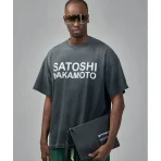 Washed Black Satoshi Nakamoto Stencil Logo Tee